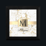 Wh & Gold Marble Gold Box, DIY Black Name Monogram Gift Box<br><div class="desc">Personalise your name in black script and black monogram on Gold Box over White and Gold Marble. Click “Customise” to change colours and type styles</div>