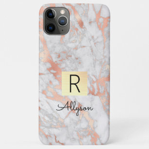 Wh & Rose Gold Marble Gold Box, Name & Monogram iP Case-Mate iPhone Case