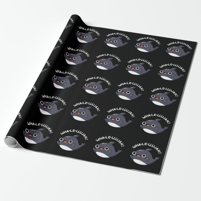 Wha-le-llujah Funny Orca Whale Pun Dark BG Wrapping Paper (Unrolled)