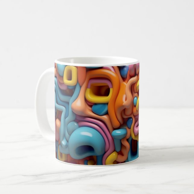 Whacky 3D Design Pattern, Digital Art, Gift Coffee Mug (Front Left)