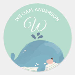 Whale • Alphabet Monogram Cute School Daycare Classic Round Sticker