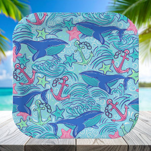 Whale Anchor Starfish Coastal / Preppy Nautical  Paper Plate