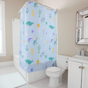 Whale, Anchors, Corals and Seaweed Pattern Shower Curtain