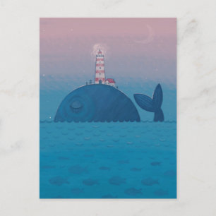 Whale and a lighthouse. postcard