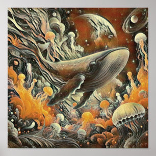 Whale and Jellyfish Art Print