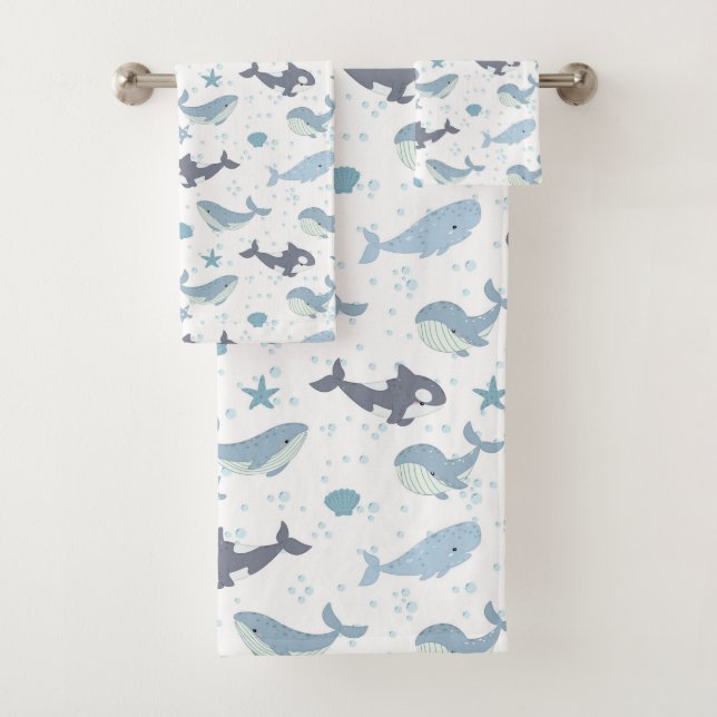 Whale and Killer whale Bath Towel Set (Insitu)