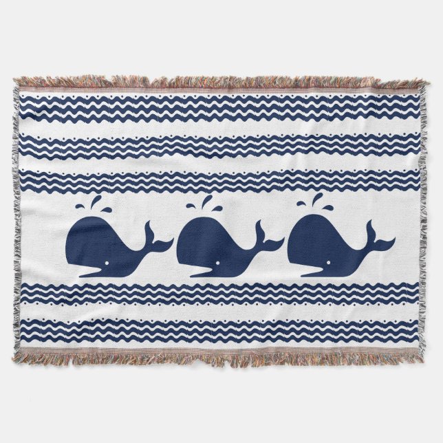 Whale and waves Blue and White Custom  Throw Blanket (Front)