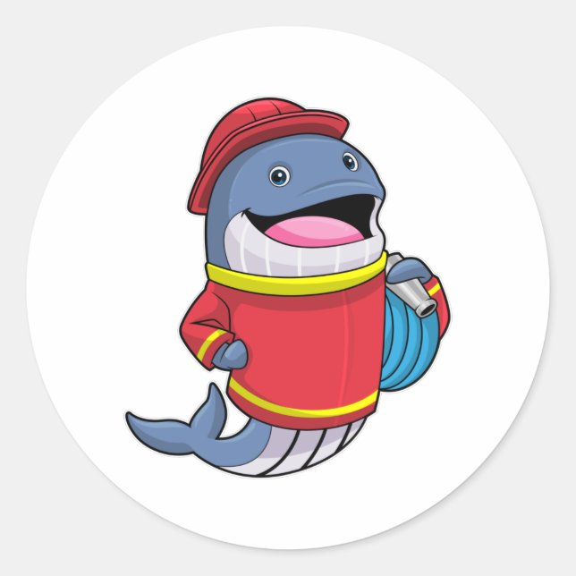 Whale as Firefighter with Hose Classic Round Sticker (Front)