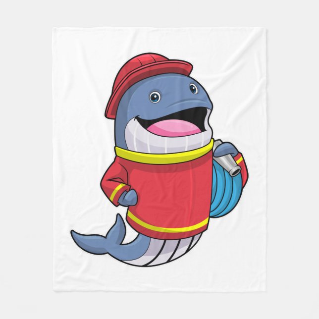 Whale as Firefighter with Hose Fleece Blanket (Front)