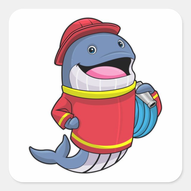 Whale as Firefighter with Hose Square Sticker (Front)