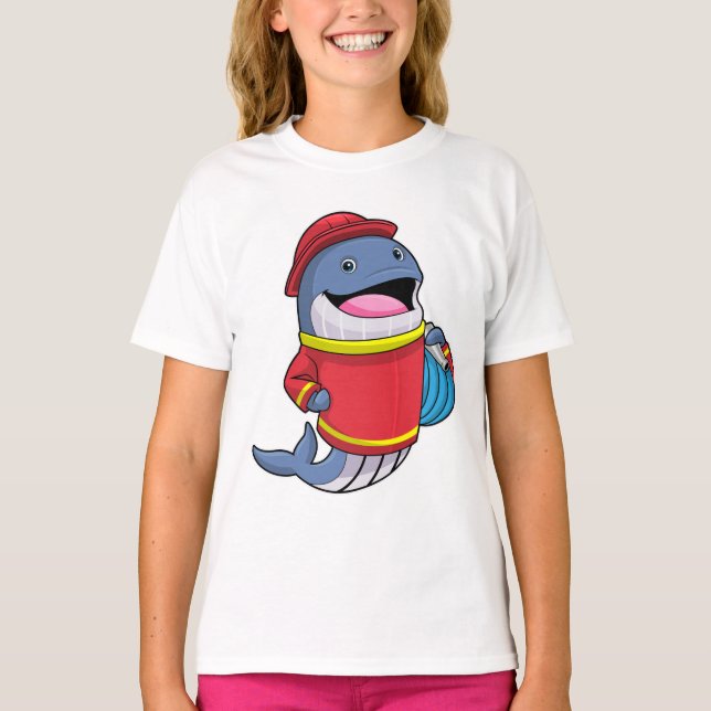 Whale as Firefighter with Hose T-Shirt (Front)