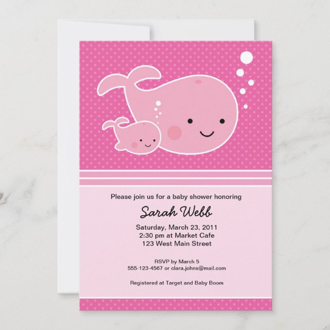 Whale Baby and Mummy Pink Invitation (Front)