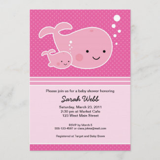 Whale Baby and Mummy Pink Invitation