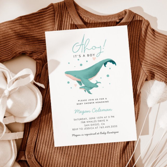 Whale Baby Shower Ahoy Its A Boy Invitation (Creator Uploaded)