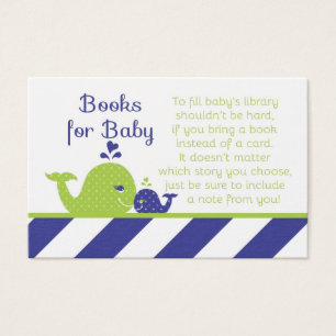 Whale Baby Shower Book Request Cards, Navy Green