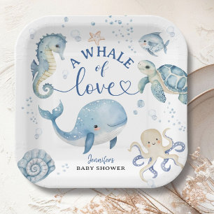 Whale Baby Shower Boy Blue Ocean Paper Plate