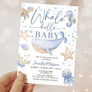 Whale Baby Shower Boy Cute Blue Ocean Invitation