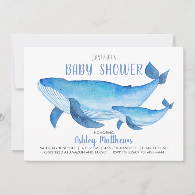 Whale baby shower invitation (Front)