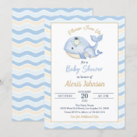 Whale Baby Shower Invitation Wavy Background