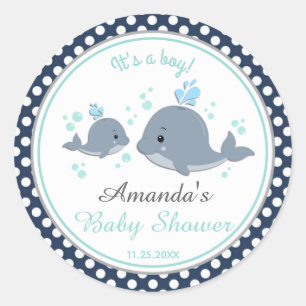 Whale Baby Shower Mommy and Baby Thank You Favour Classic Round Sticker