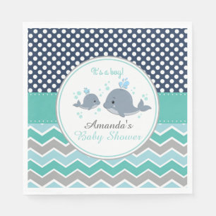Whale Baby Shower Paper Party Napkin Boy Chevron