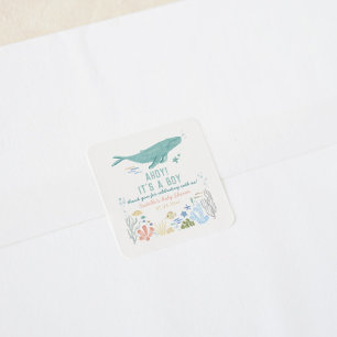 Whale Baby Shower Thank You Square Sticker