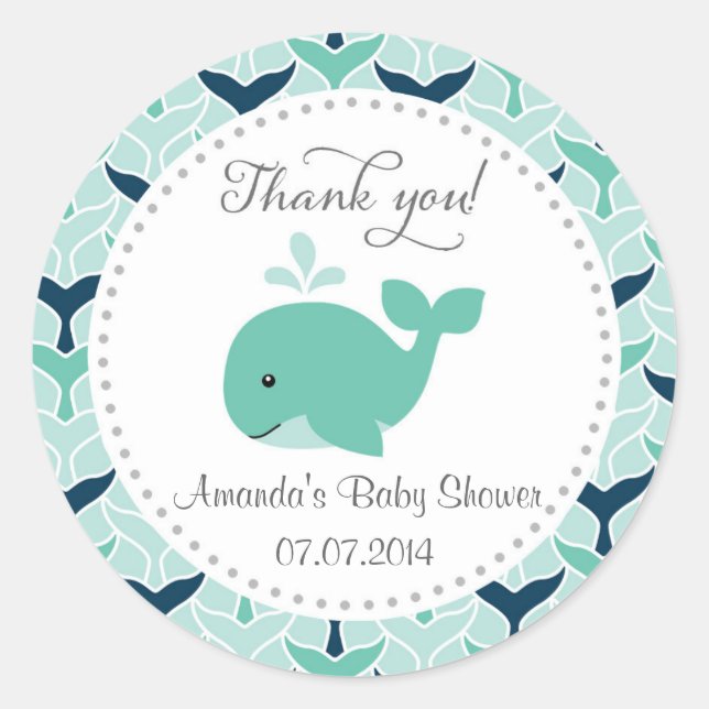 Whale Baby Shower Thank You Stickers (Front)