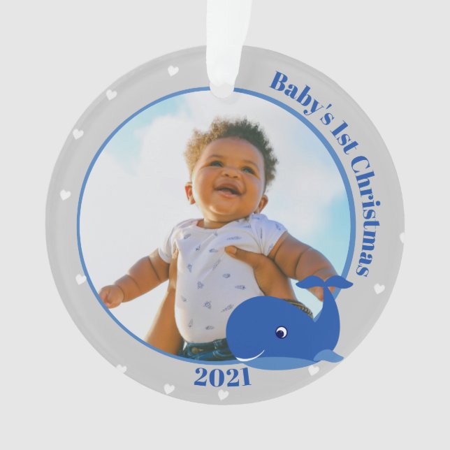 Whale Baby's 1st Christmas with Photo Ornament (Front)