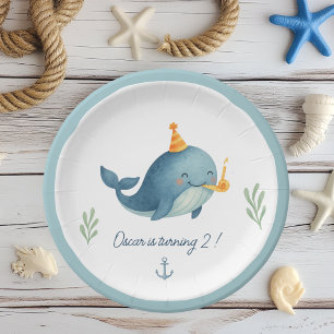 Whale Birthday Ahoy Nautical Kids Theme Paper Plate