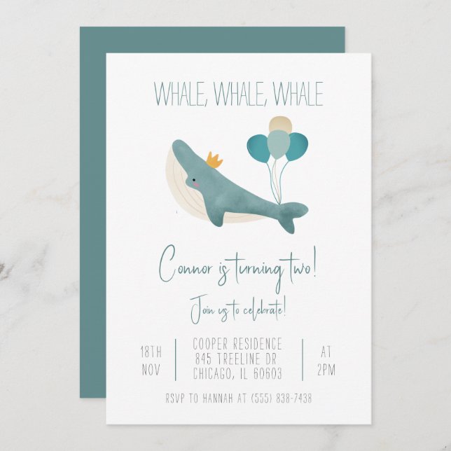 Whale Birthday Invitation (Front/Back)