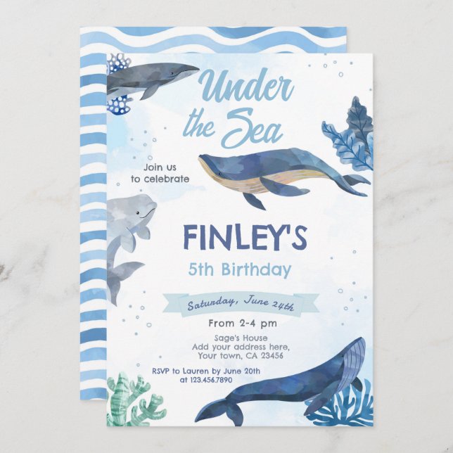 Whale Birthday Invitation (Front/Back)