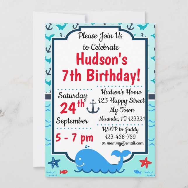 Whale Birthday Invitation (Front)