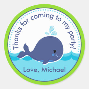 Whale Birthday Party Favour Tag Sticker