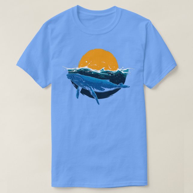 Whale Black Orca Ocean Swiming Sunrise T-Shirt (Design Front)