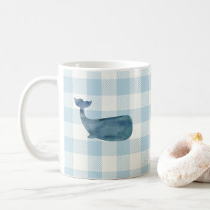 Whale Blue Check Pattern Coffee Mug