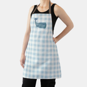 Whale Blue Gingham Pattern All Over Apron