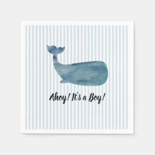Whale Blue Stripe Baby Shower Ahoy it's a Boy Napkin