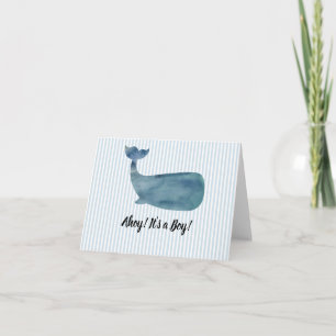 Whale Blue Stripe Baby Shower Ahoy it's a Boy Thank You Card
