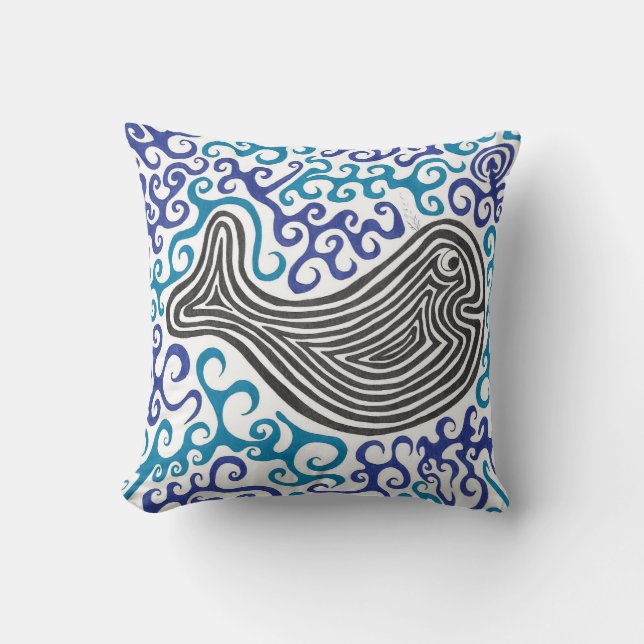Whale Blue Swirls Sea Throw Pillow (Front)