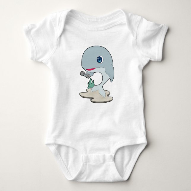Whale Bodybuilder Dumbbell Bodybuilding Baby Bodysuit (Front)
