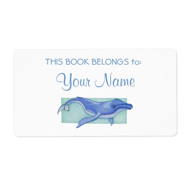 Whale Bookplate Sticker Label (Front)