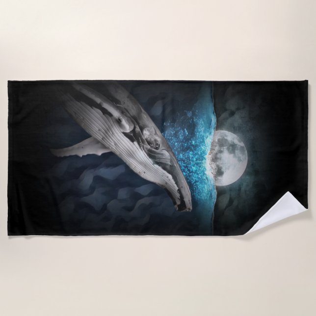 Whale By Moonlight Beach Towel (Front)