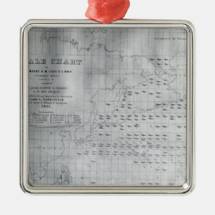 Whale Chart of the North Pacific, 1851 Metal Tree Decoration