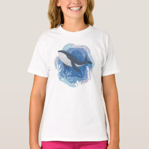 Whale & Corals in Ocean Paper Art Illustration T-Shirt