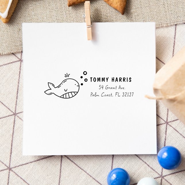 Whale | Custom Kids Name & Return Address  Rubber Stamp (Creator Uploaded)