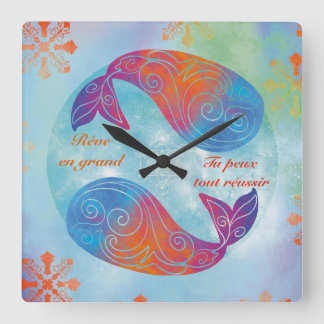 Whale dream square wall clock