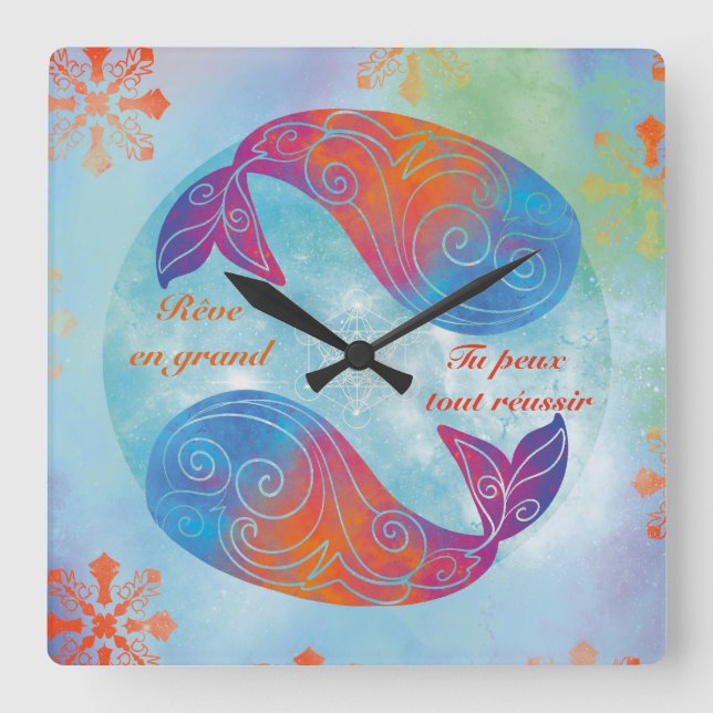 Whale dream square wall clock (Front)