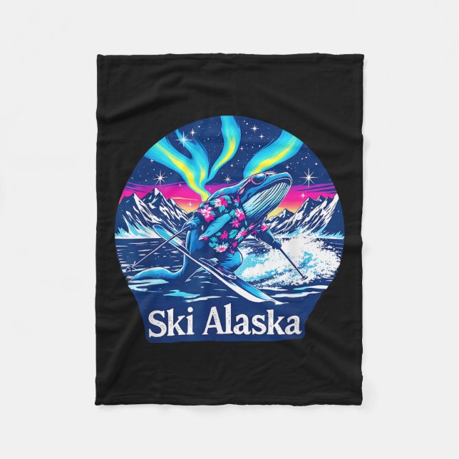 Whale Enjoying Skiing In Alaska Adventure  Fleece Blanket (Front)