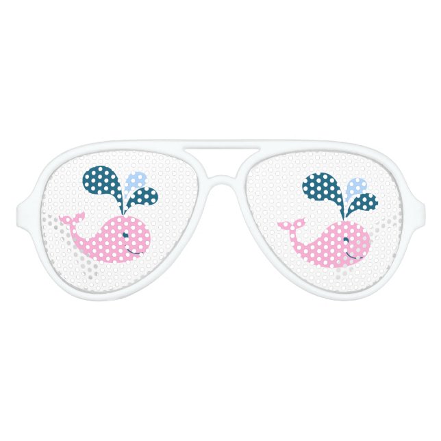 WHALE. FISH. CUTE PINK WHALE ILLUSTRATION AVIATOR SUNGLASSES (Front)