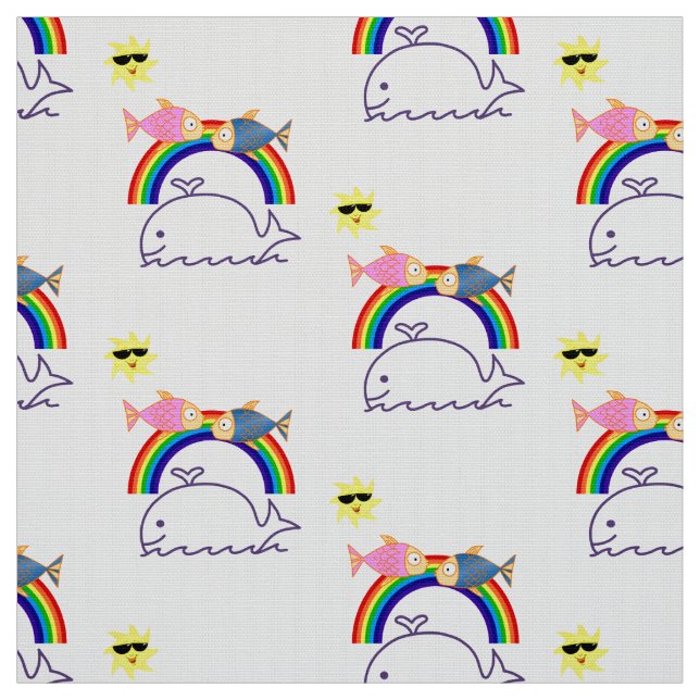 Whale Fish Rainbow Sun  Fabric (Swatch)